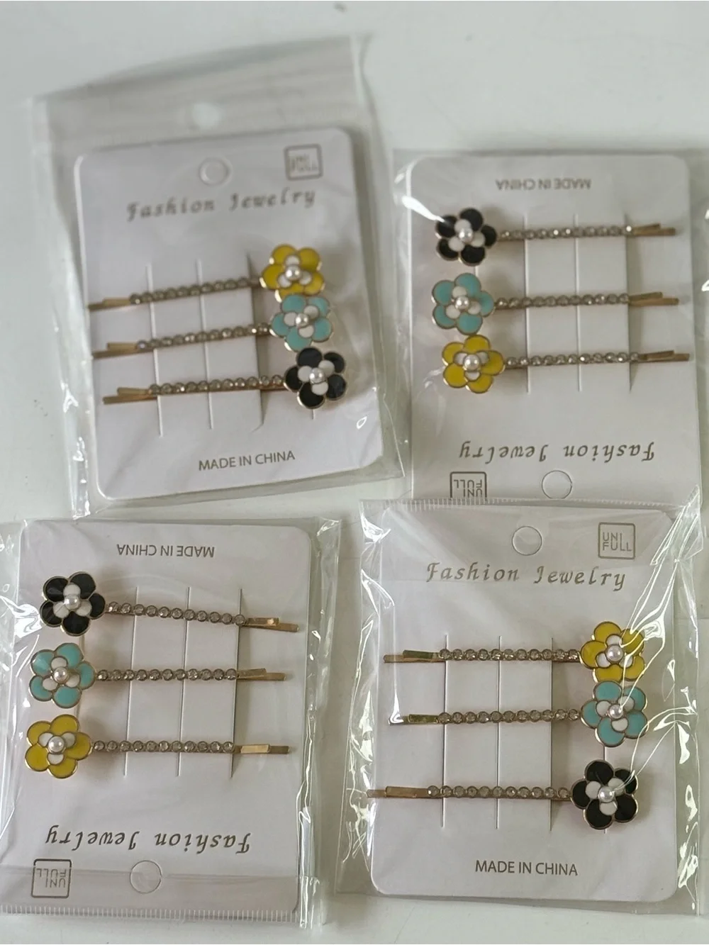 Fashion Jewelry Girls Floral Bobby Pins - Yellow, Turquoise, Black